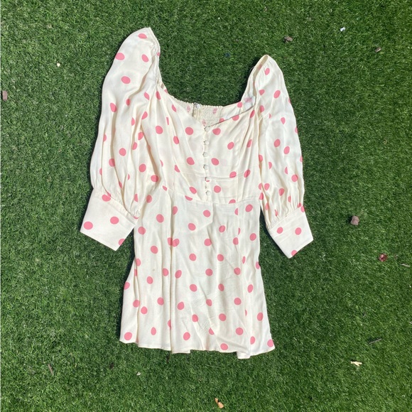 Reformation Lumiere Dress Pink Polka Dot Size 4 - Picture 3 of 5